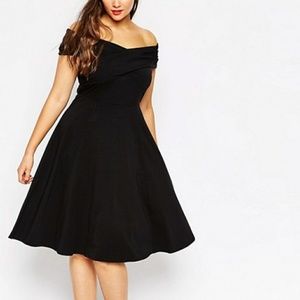 ASOS CURVE Midi Skater Dress With Bardot Cross Fro